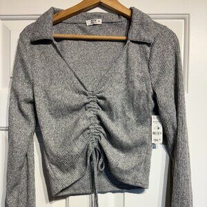 NWT - Ardene Collared Scrunch Front Ribbed Knit Crop Top (L)